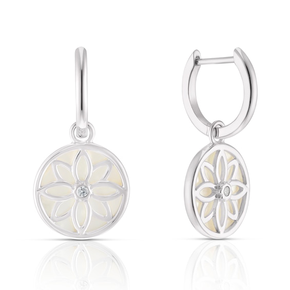 Sterling Silver Mother Of Pearl and CZ Double Sided Circle E