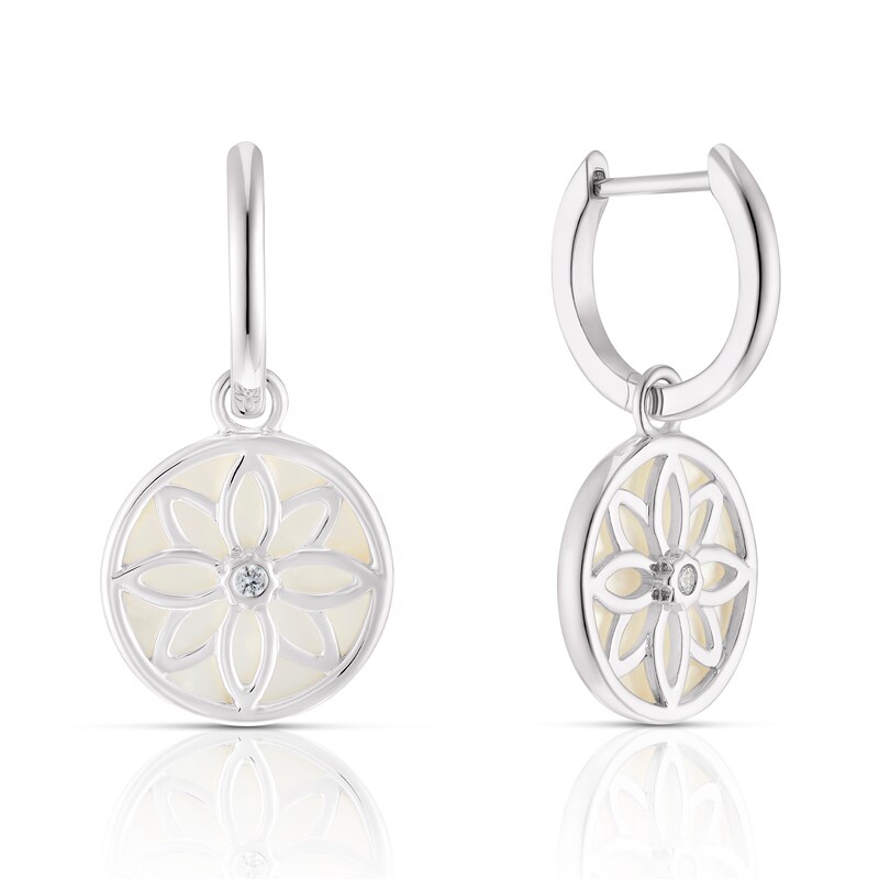 Main Image 1 of Sterling Silver Mother Of Pearl & CZ Double Sided Circle Earrings