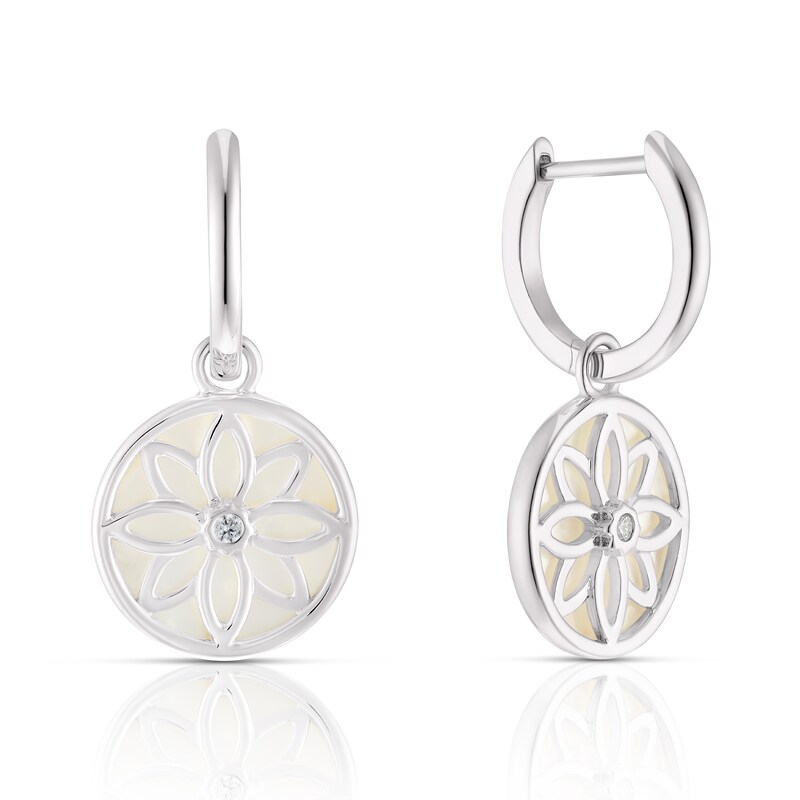 Silver Mother Of Pearl & CZ Double Sided Circle Earrings