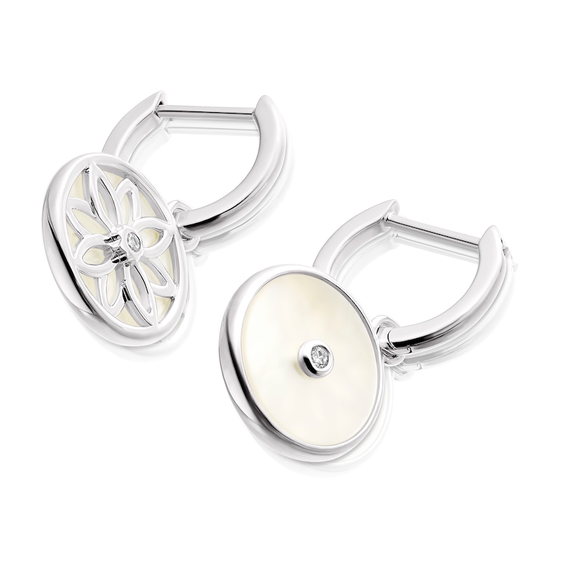 Silver Mother Of Pearl & CZ Double Sided Circle Earrings