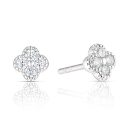 Sterling Silver Cubic Zirconia Clover Stud Earrings