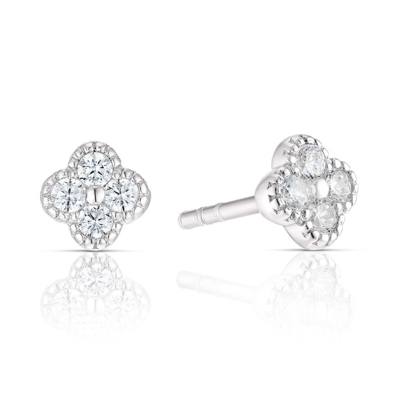 Main Image 1 of Sterling Silver Cubic Zirconia Clover Stud Earrings