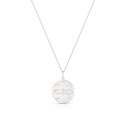 Sterling Silver Mother Of Pearl & CZ Double Sided Circle Necklace