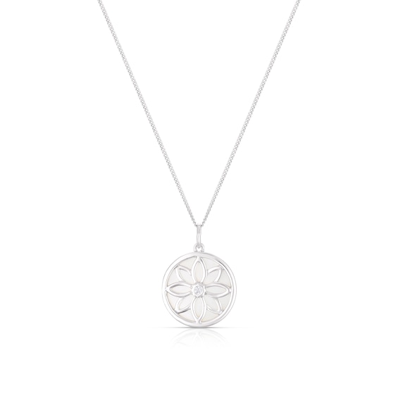 Sterling Silver Mother Of Pearl and CZ Double Sided Circle N