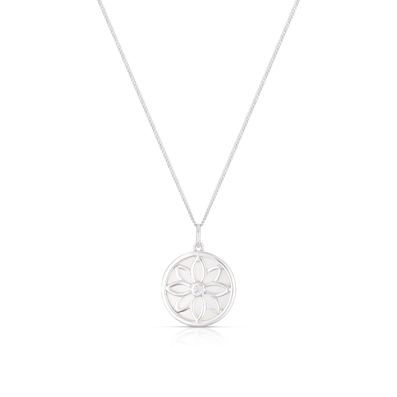 Main Image 1 of Sterling Silver Mother Of Pearl & CZ Double Sided Circle Necklace