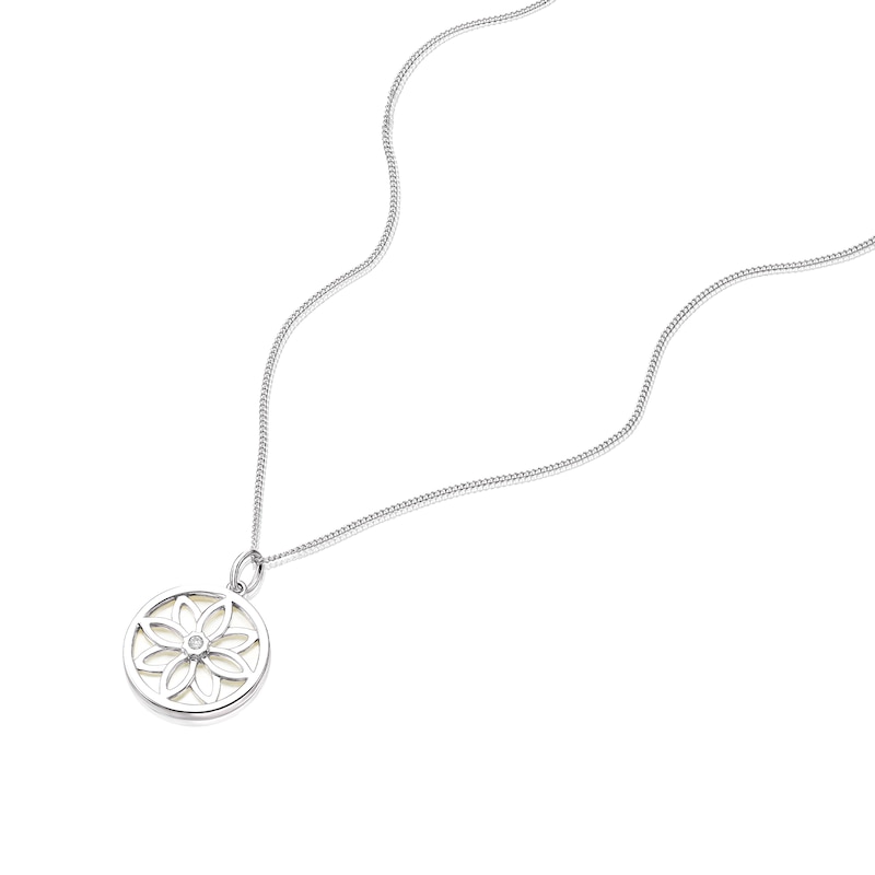 Main Image 2 of Sterling Silver Mother Of Pearl & CZ Double Sided Circle Necklace