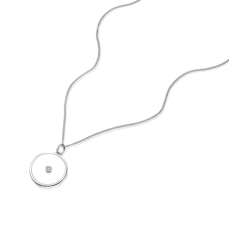 Main Image 3 of Sterling Silver Mother Of Pearl & CZ Double Sided Circle Necklace