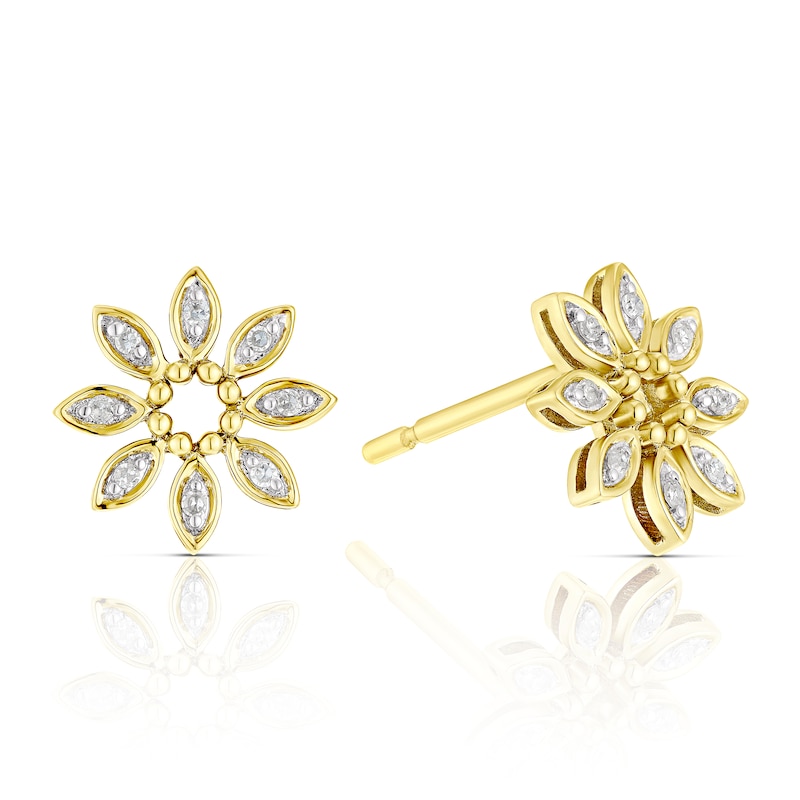 9ct Yellow Gold 0.04ct Diamond Flower Stud Earrings