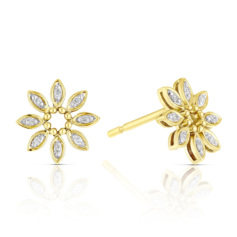 Main Image 1 of 9ct Yellow Gold 0.04ct Diamond Flower Stud Earrings