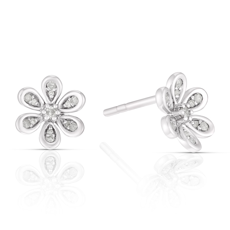 Main Image 1 of Sterling Silver 0.10ct Diamond Flower Stud Earrings