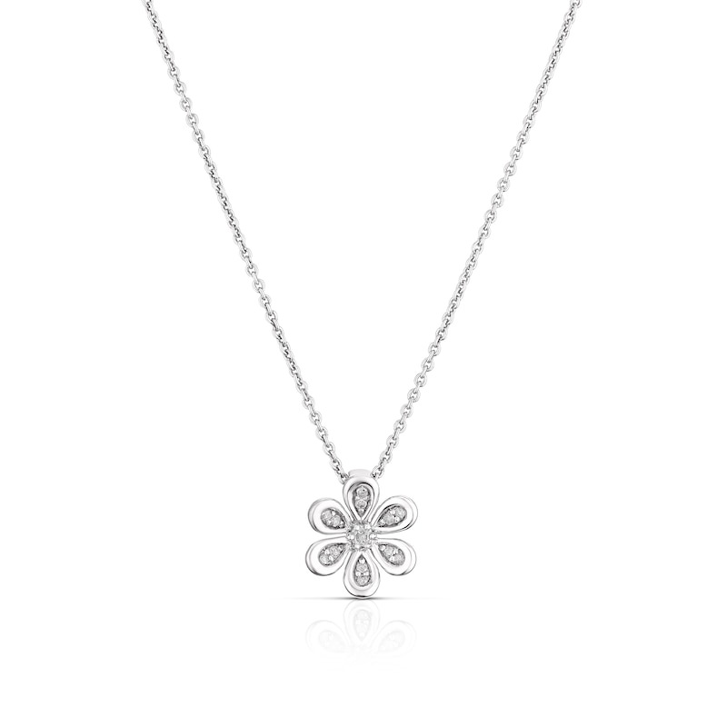 Main Image 1 of Sterling Silver 0.08ct Diamond Flower Pendant