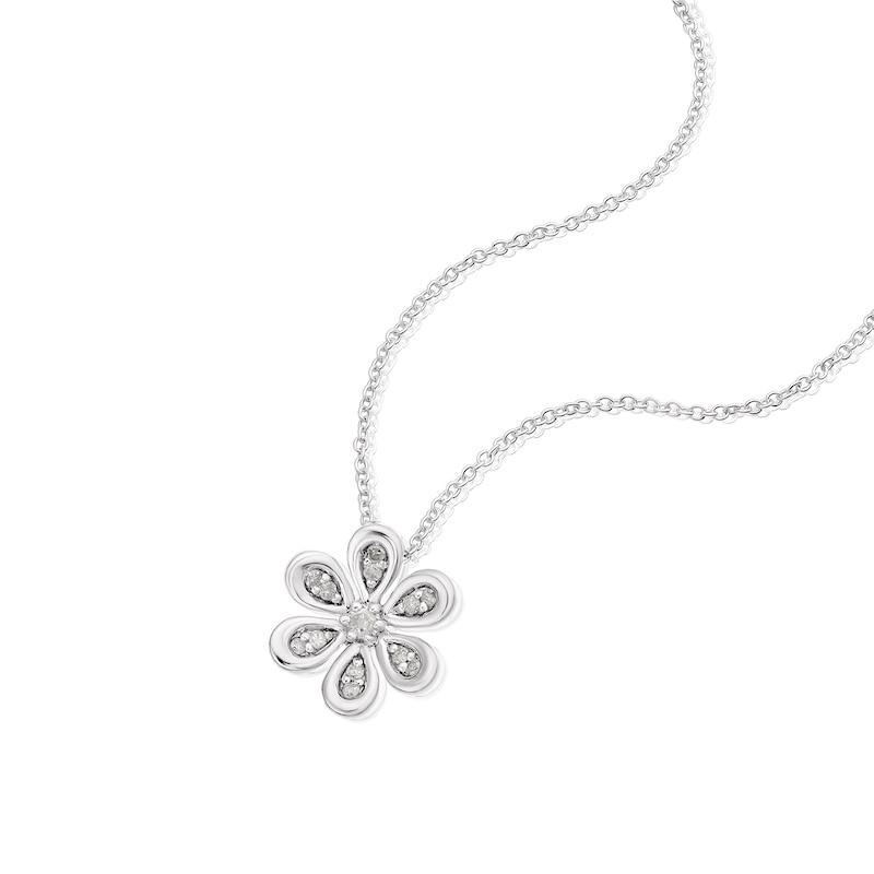 Sterling Silver 0.08ct Diamond Flower Pendant