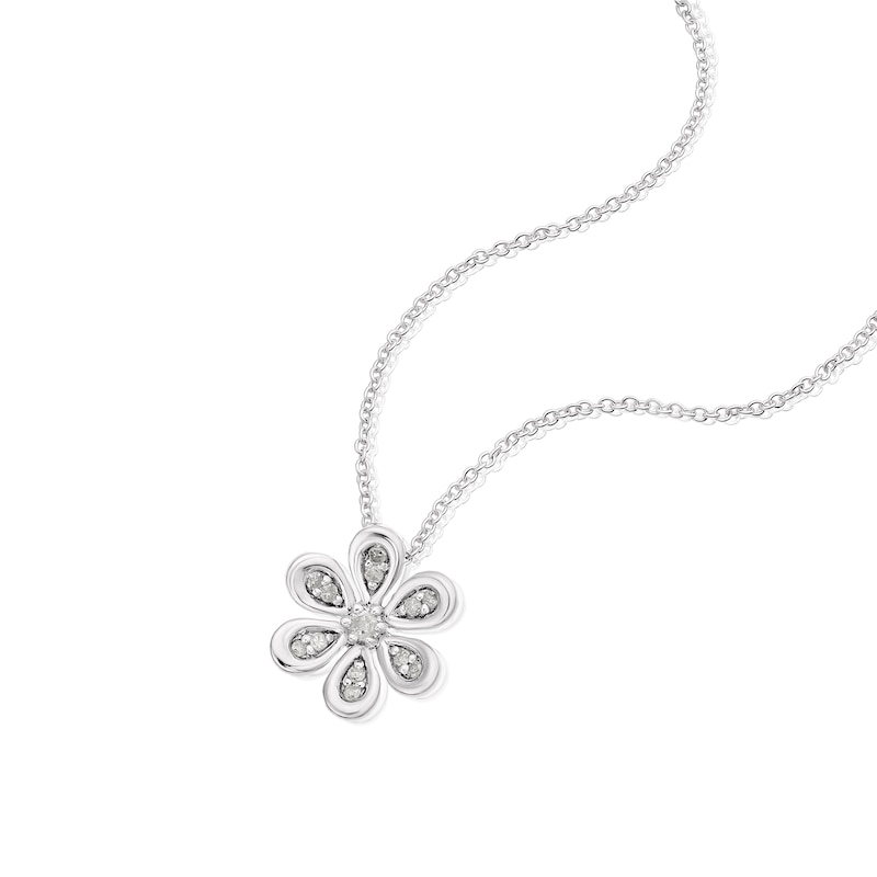 Main Image 2 of Sterling Silver 0.08ct Diamond Flower Pendant