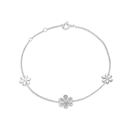 Sterling Silver 0.08ct Diamond Flower Bracelet
