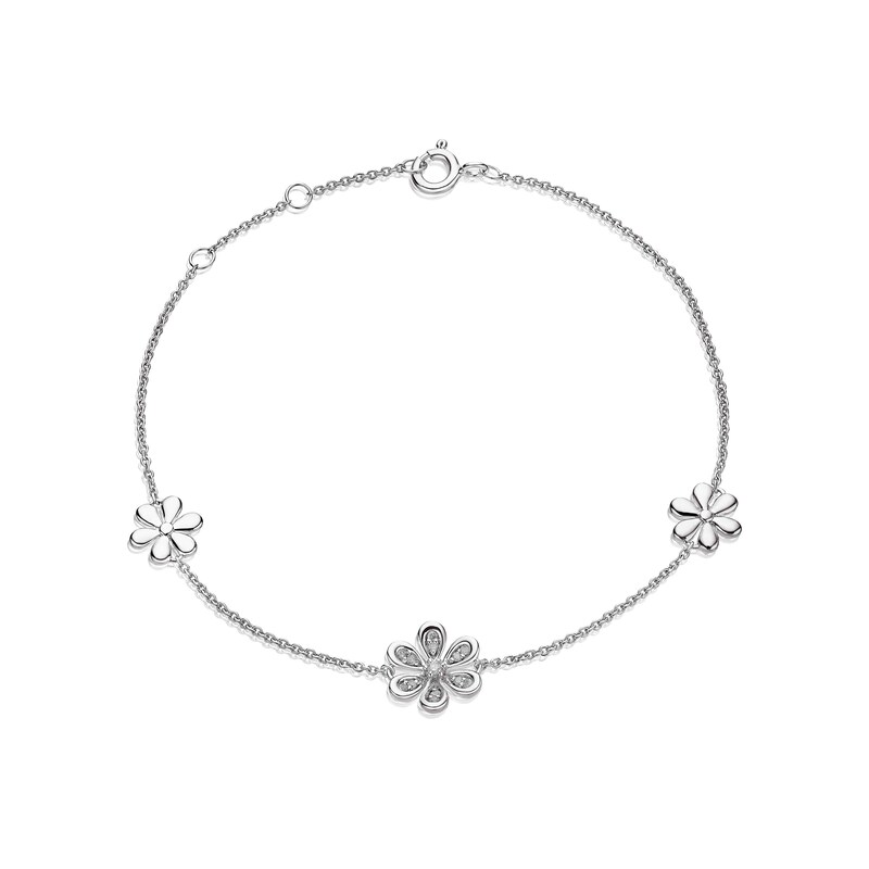 Sterling Silver 0.08ct Diamond Flower Bracelet