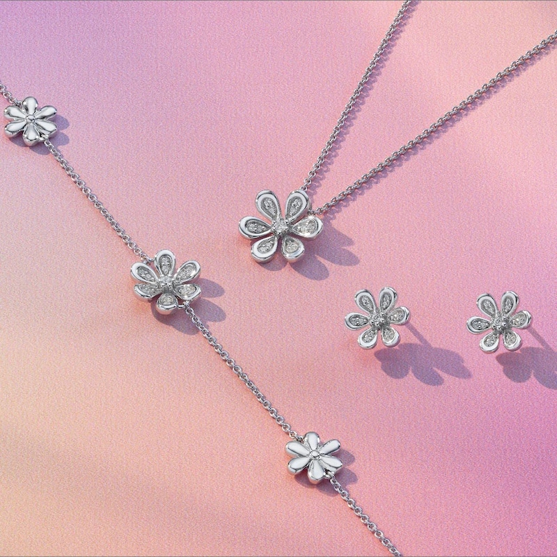 Main Image 4 of Sterling Silver 0.08ct Diamond Flower Bracelet