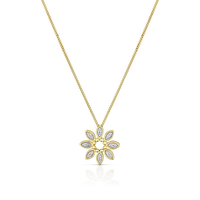 9ct Yellow Gold 0.05ct Diamond Flower Pendant