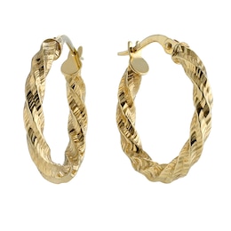 9ct Yellow Gold Diamond Cut Twist 15mm Hoop Earrings