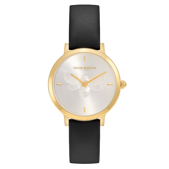 Olivia Burton Women's Ultra Slim Bees Leather Strap Watch