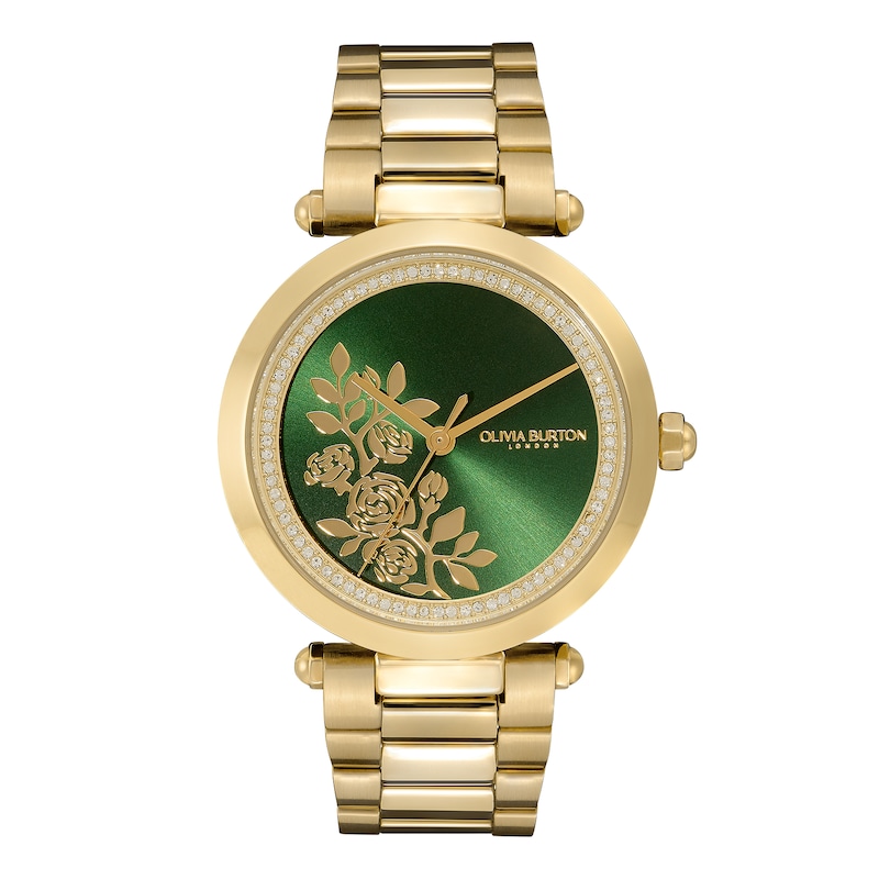 Olivia Burton Ladies' T-Bar Florals Gold Tone Watch