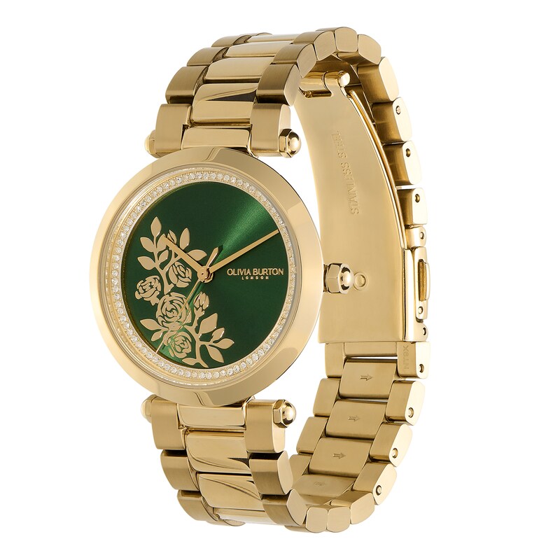 Olivia Burton Ladies' T-Bar Florals Gold Tone Watch