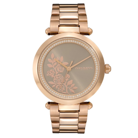 Olivia Burton Signature Florals T-Bar Watch with Grey Dial and Carnation Gold Tone Finish for Women - Image 3