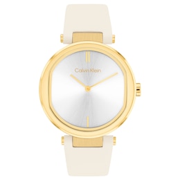 Calvin Klein Ladies' Silver Dial White Leather Strap Watch
