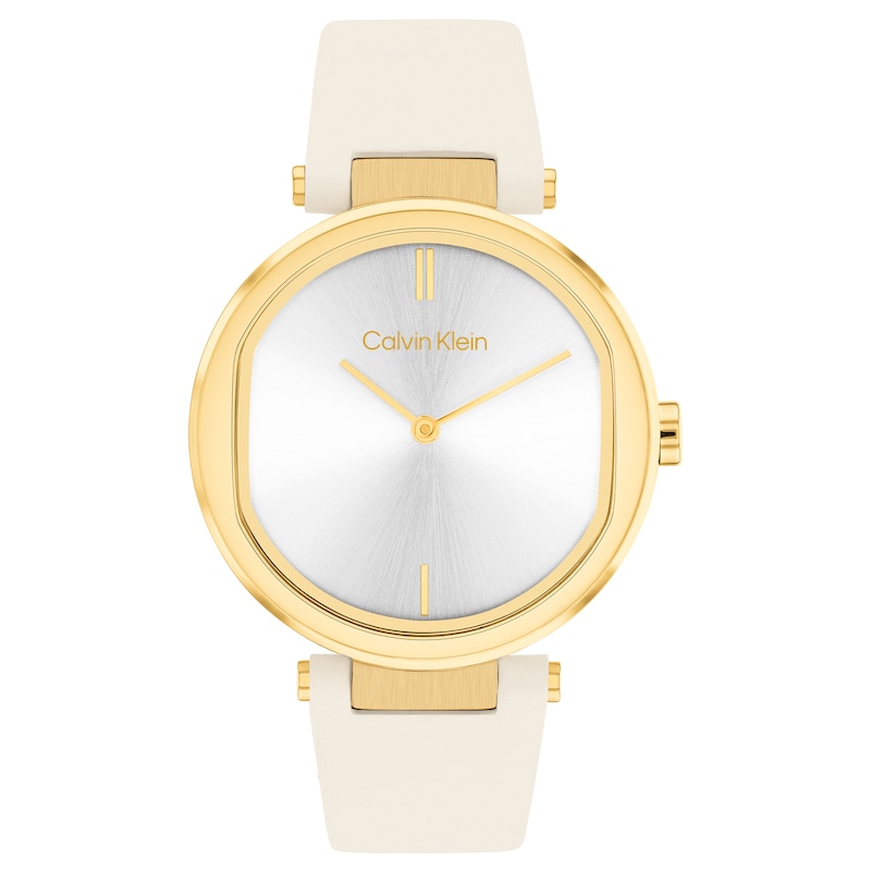 Main Image 1 of Calvin Klein Ladies' Silver Dial White Leather Strap Watch
