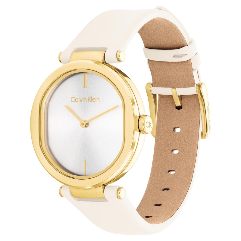Main Image 2 of Calvin Klein Ladies' Silver Dial White Leather Strap Watch