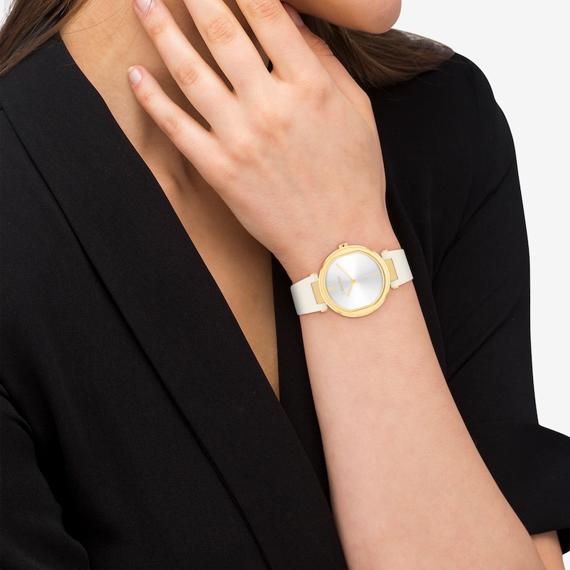 Main Image 4 of Calvin Klein Ladies' Silver Dial White Leather Strap Watch
