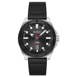 HUGO #VISIT Men's Black Leather Strap Watch