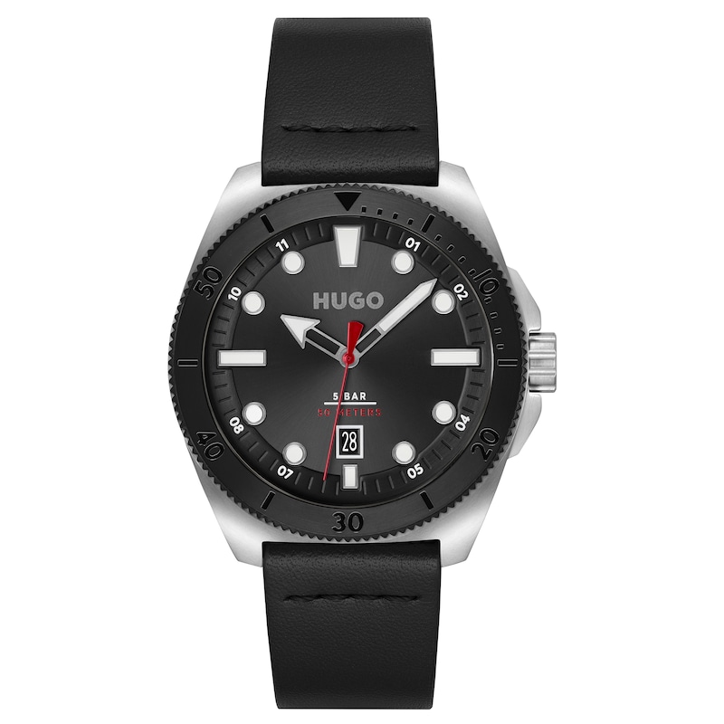 Main Image 1 of HUGO #VISIT Men's Black Leather Strap Watch