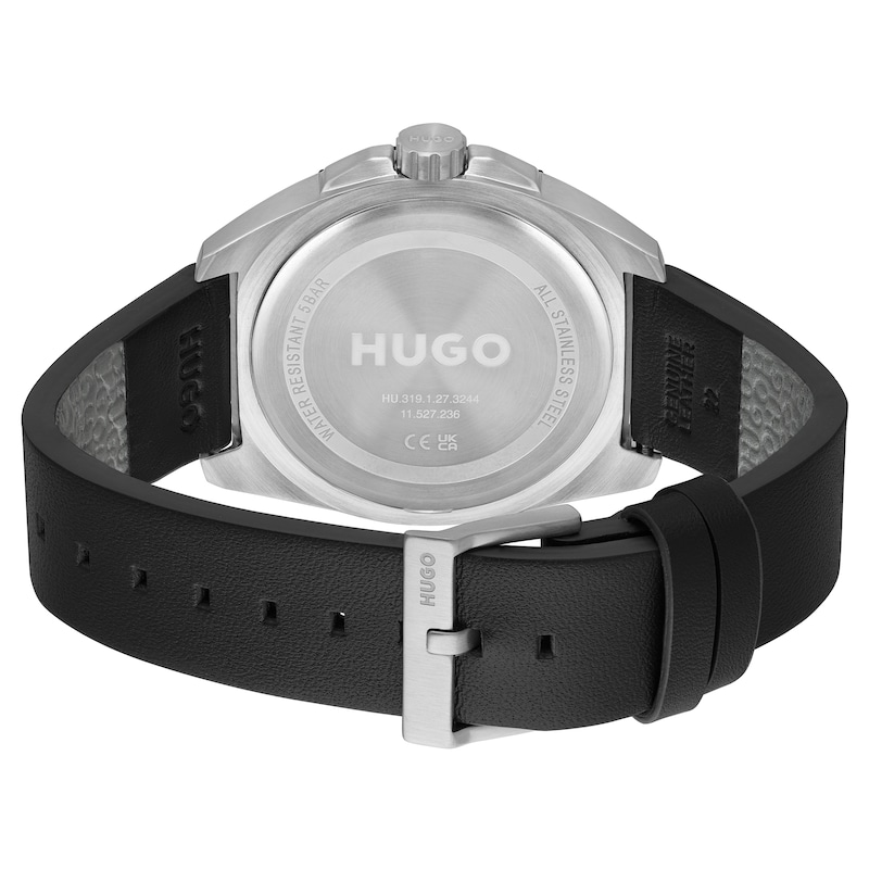 HUGO #VISIT Men's Black Leather Strap Watch