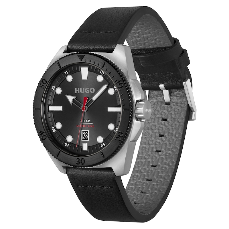 HUGO #VISIT Men's Black Leather Strap Watch