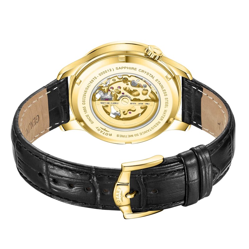 Rotary Greenwich Men's Gold PVD Black Leather Strap Watch H.Samuel