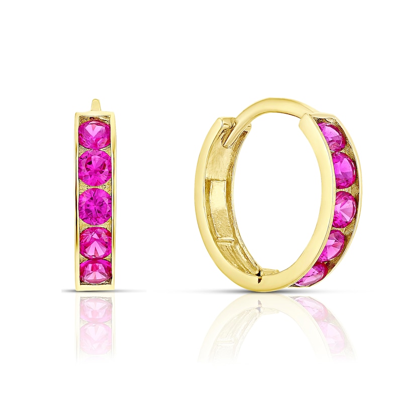 Children's 9ct Yellow Gold Pink Cubic Zirconia Hoop Earrings