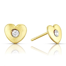Children's 9ct Yellow Gold Crystal Heart Stud Earrings