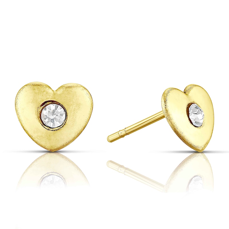 Main Image 1 of Children's 9ct Yellow Gold Crystal Heart Stud Earrings