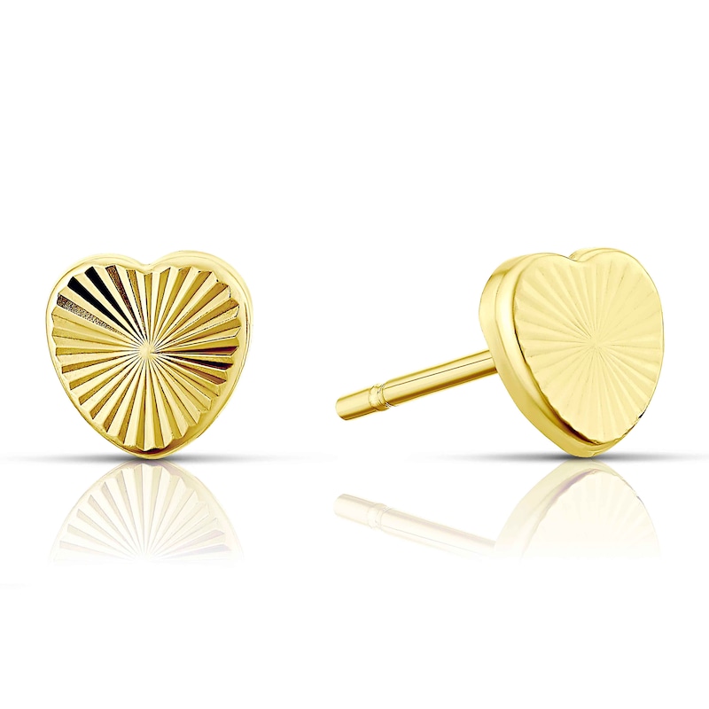 Main Image 1 of Children's 9ct Yellow Gold Diamond Cut Sunburst Heart Stud Earrings