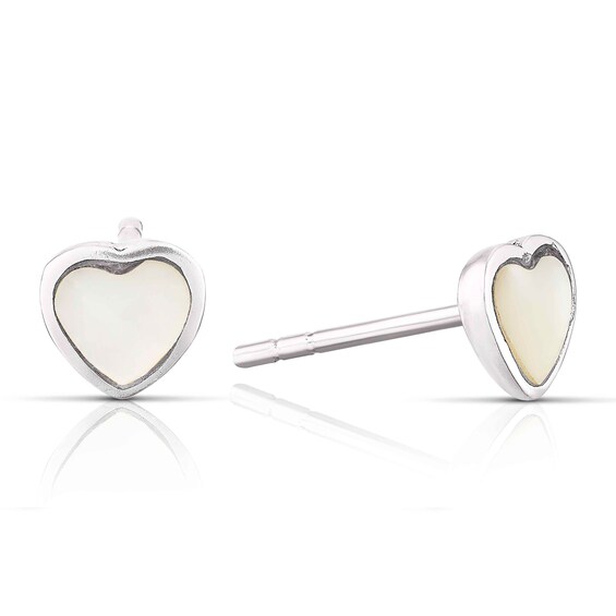 Childrens Sterling Silver Mother Of Pearl Heart Earrings