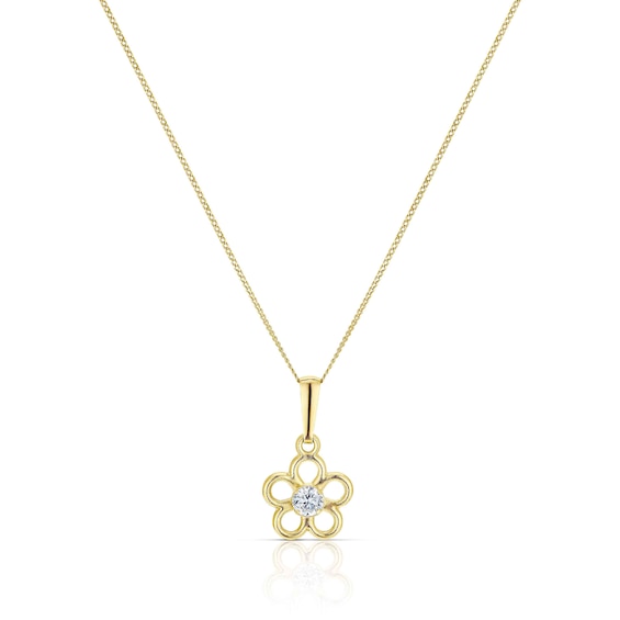 Childrens 9ct Yellow Gold Cubic Zirconia Flower Pendant