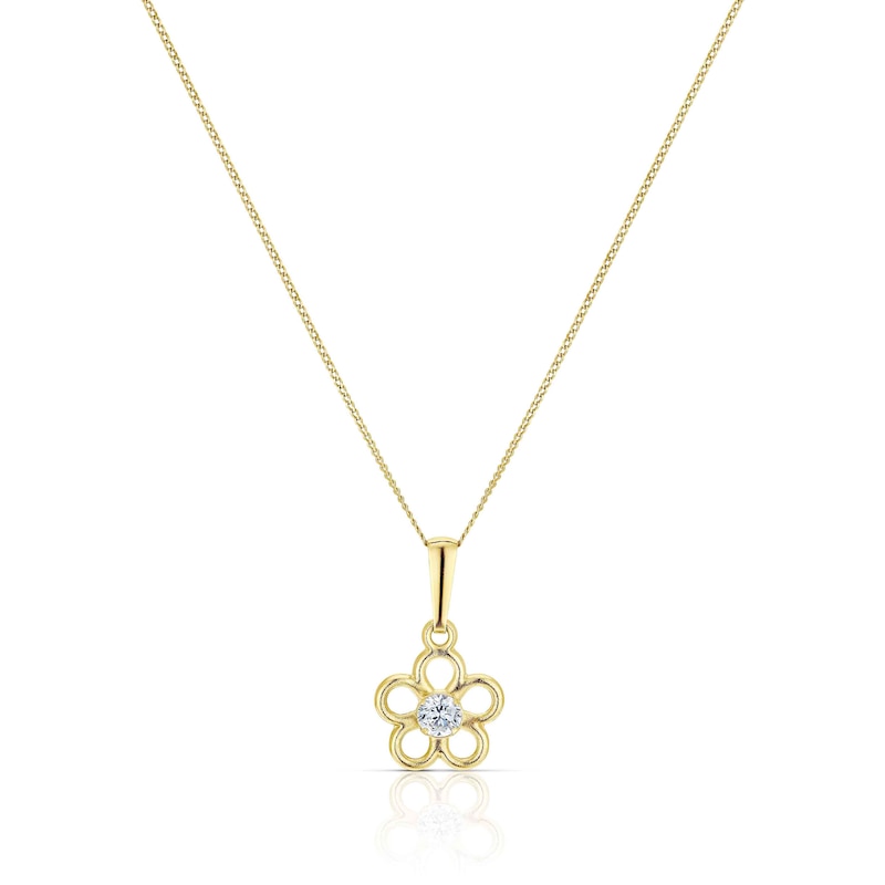 Main Image 1 of Children's 9ct Yellow Gold Cubic Zirconia Flower Pendant