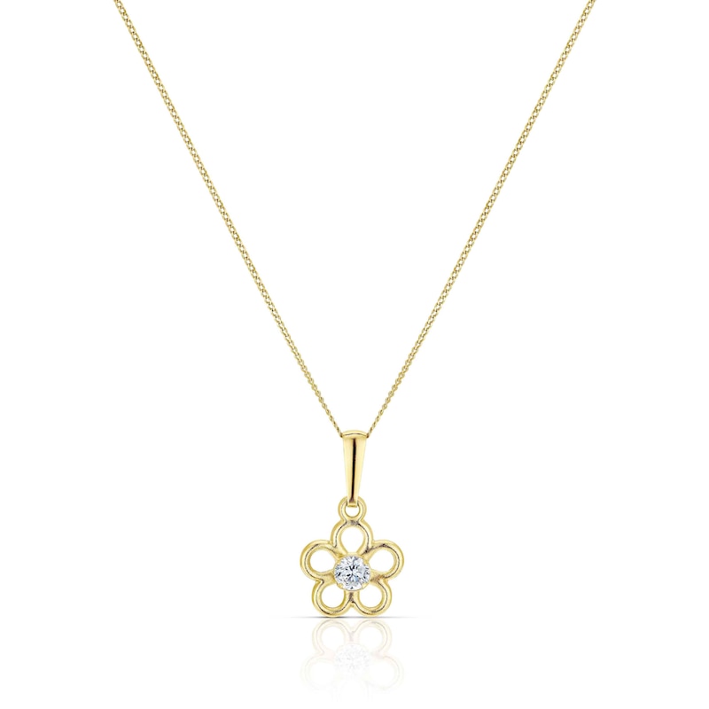 Children's 9ct Yellow Gold Cubic Zirconia Flower Pendant