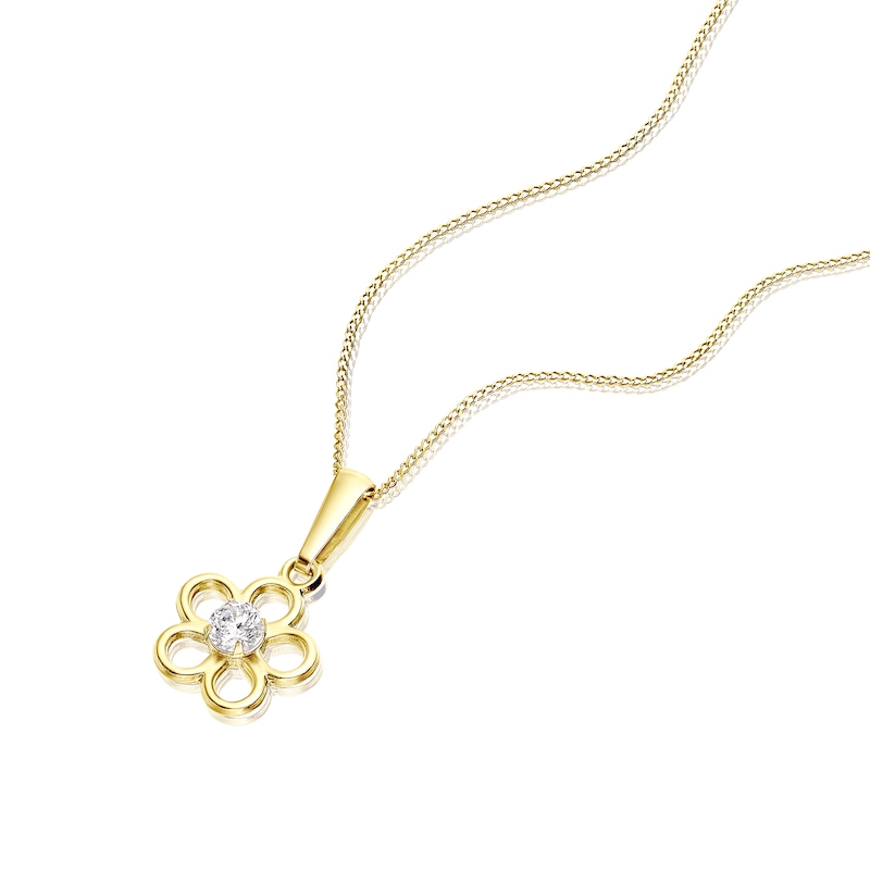 Main Image 2 of Children's 9ct Yellow Gold Cubic Zirconia Flower Pendant