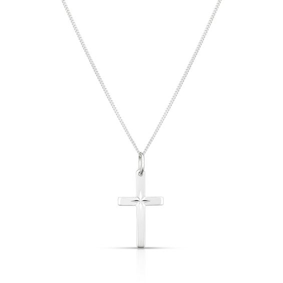 Childrens Sterling Silver Diamond Cut Cross Pendant