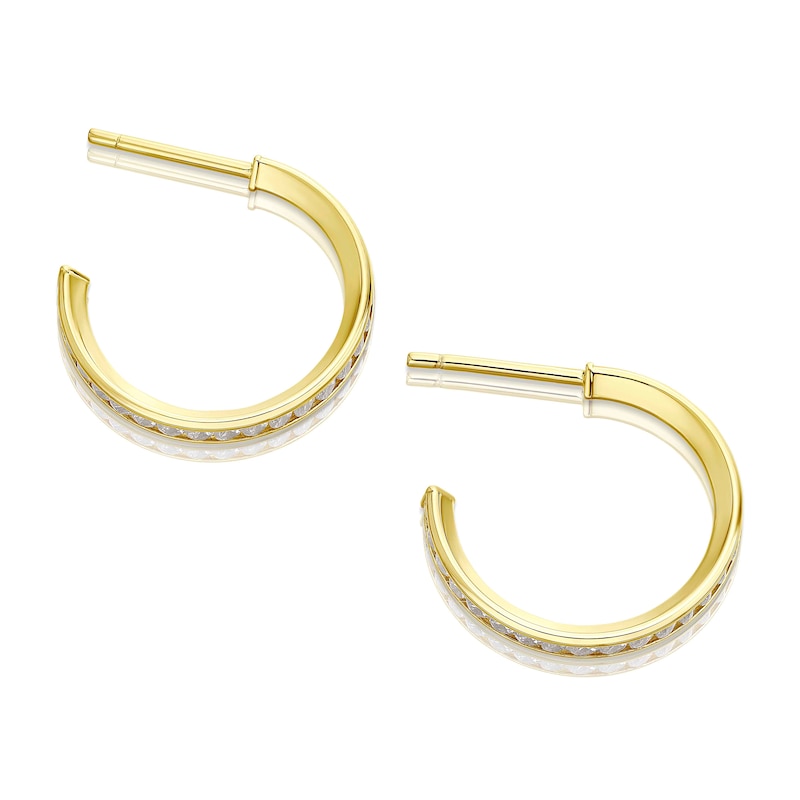 Main Image 2 of 9ct Yellow Gold Cubic Zirconia Half Hoop Earrings