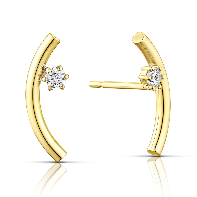Main Image 1 of 9ct Yellow Gold Cubic Zirconia Curved Bar Stud Earrings