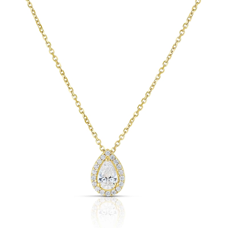 Main Image 1 of 9ct Yellow Gold Cubic Zirconia Pear Halo Pendant
