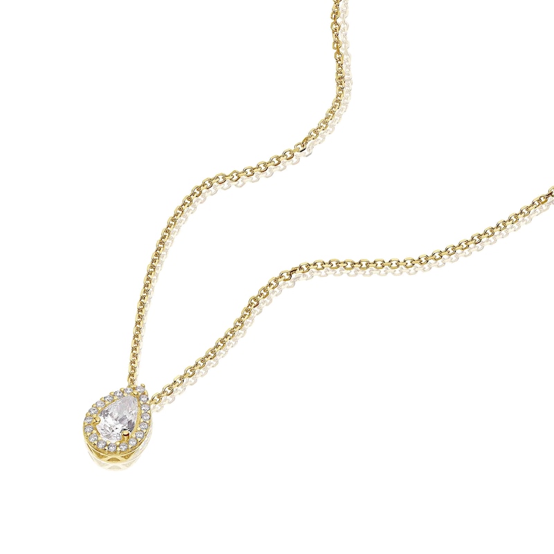Main Image 2 of 9ct Yellow Gold Cubic Zirconia Pear Halo Pendant