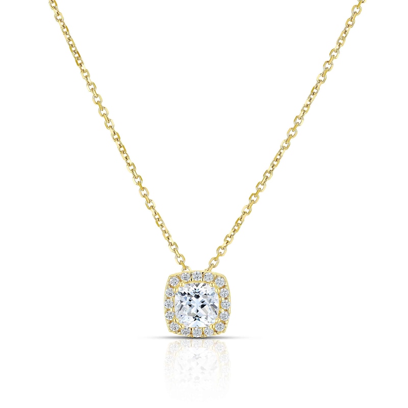 Main Image 1 of 9ct Yellow Gold Cubic Zirconia Cushion Halo Pendant